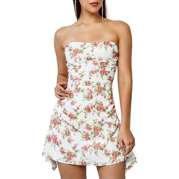 Dresses & Skirts - Women's Floral Strapless Mini Dress Y2K Cocktail Party Going Out Sexy